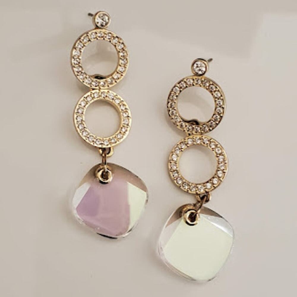 Swarovski Etoile Moonlight Crystal Earrings Gold Plated‎ Aurora Borealis Signed